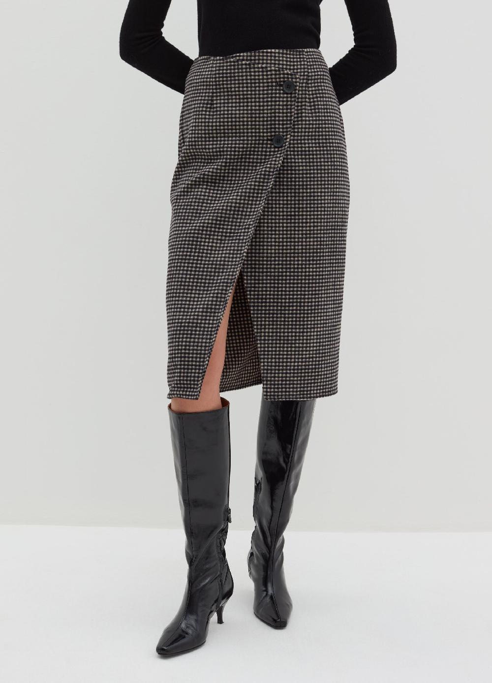 Stefanel Gonna Midi A Portafoglio Pied De Poule