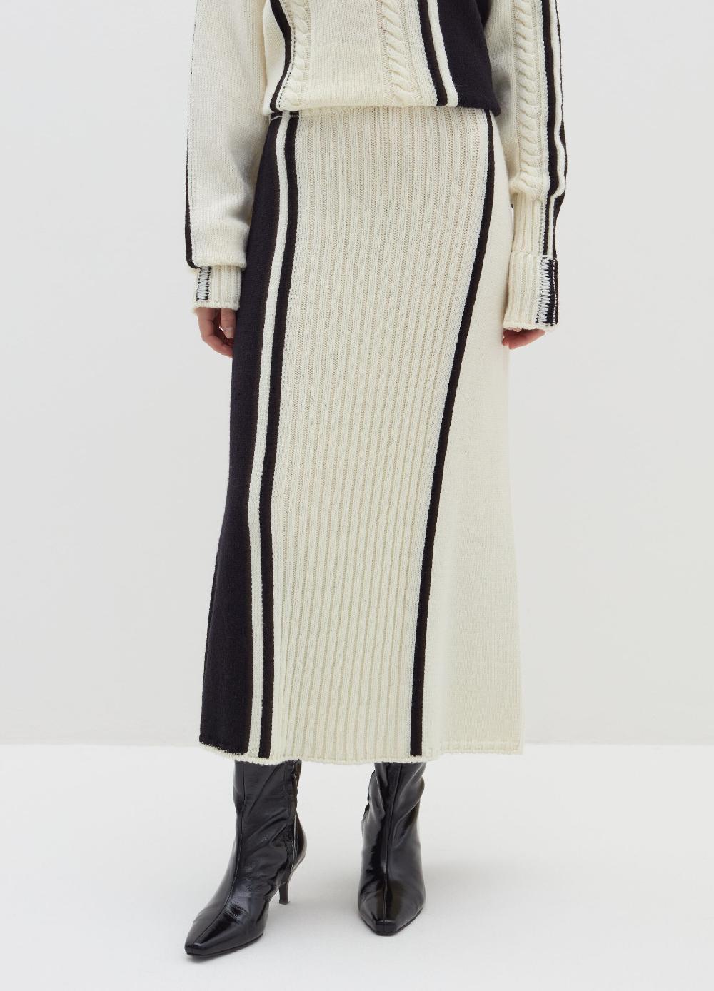 Stefanel Gonna Midi A Tubo Con Intarsio Bicolore