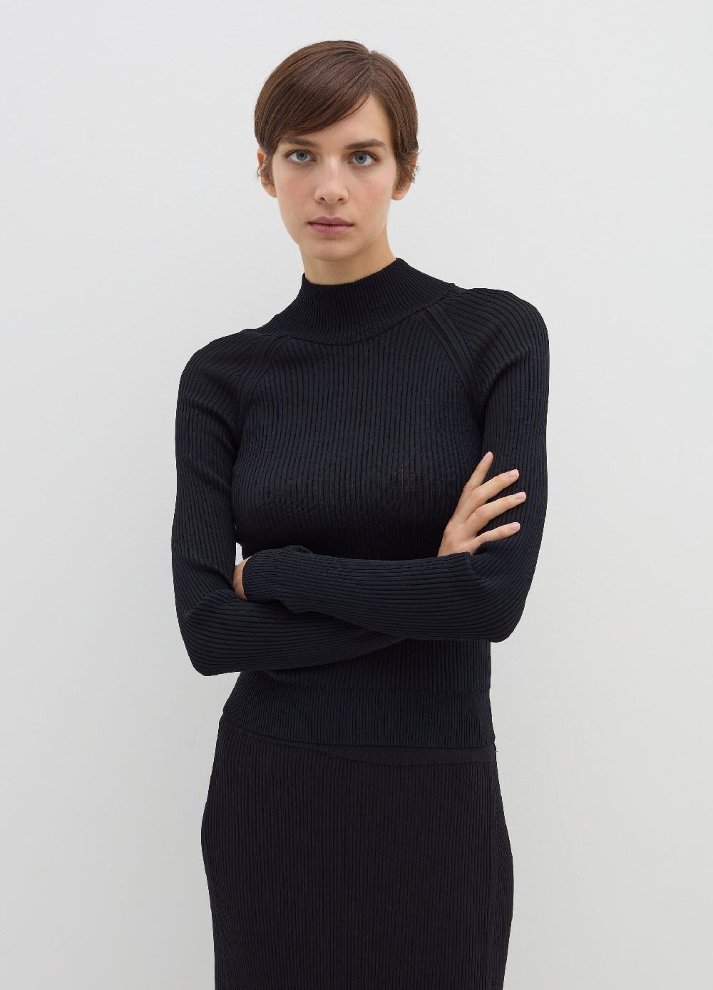 Stefanel Maglia A Coste Piatte Mock Neck