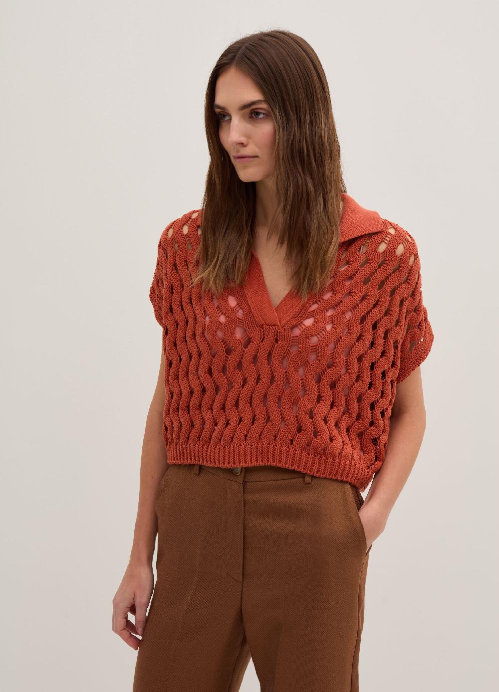 Stefanel Maglia In Cordonetto Con Scollo A Polo