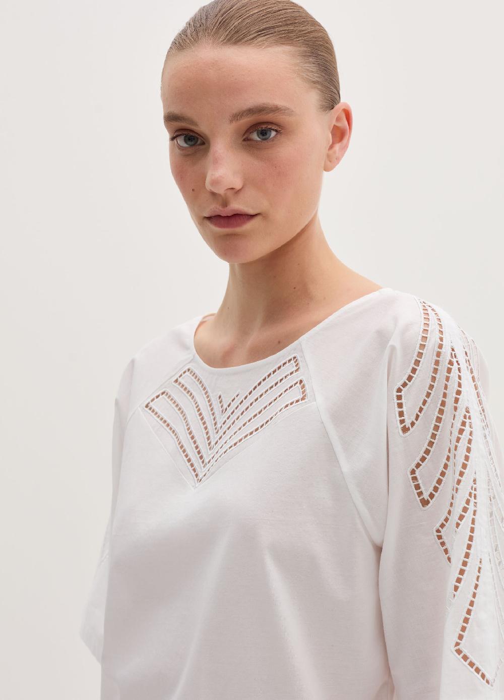 Stefanel Maglia In Jersey Con Ricamo Anglaise