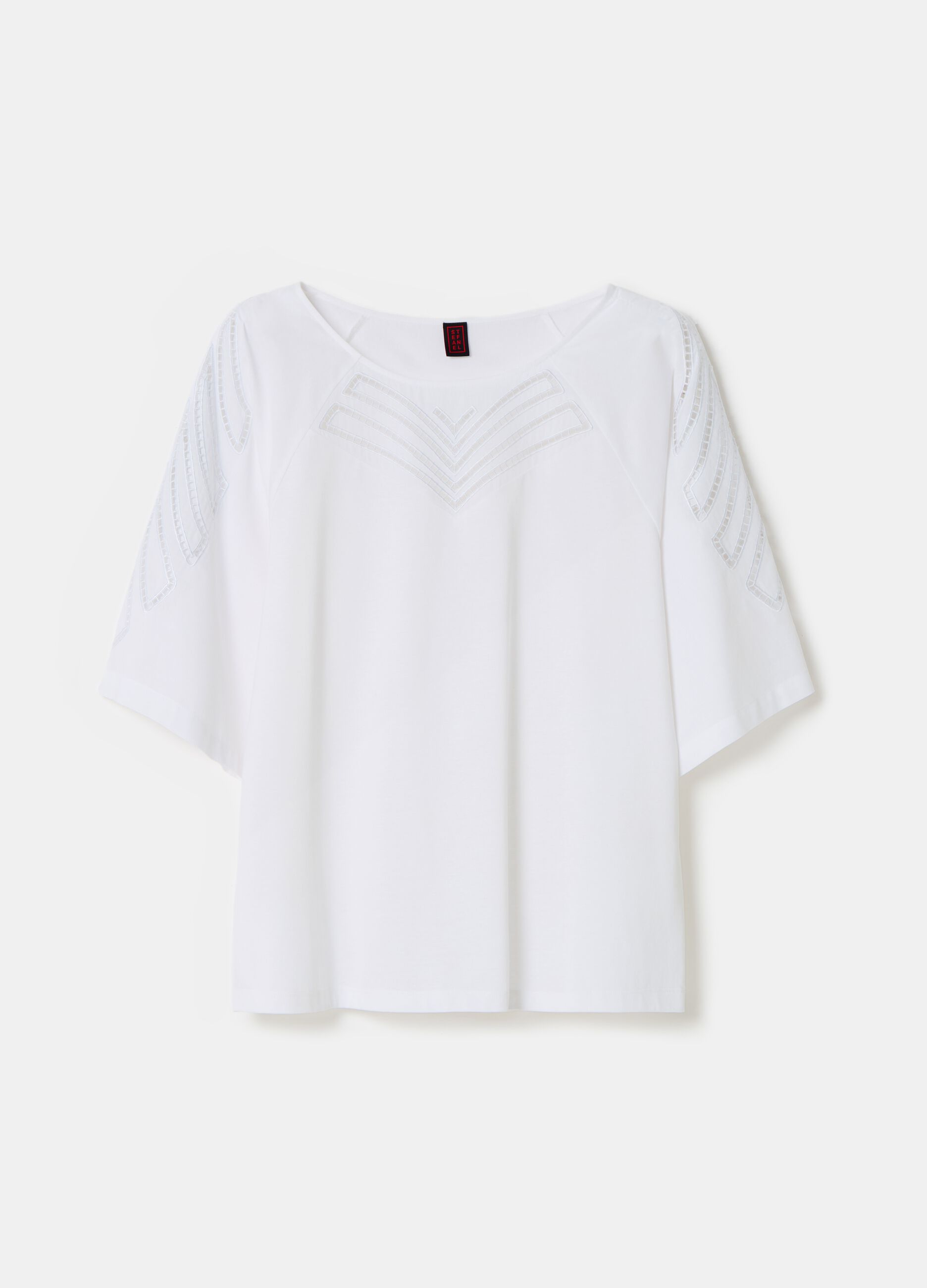 Stefanel Maglia In Jersey Con Ricamo Anglaise