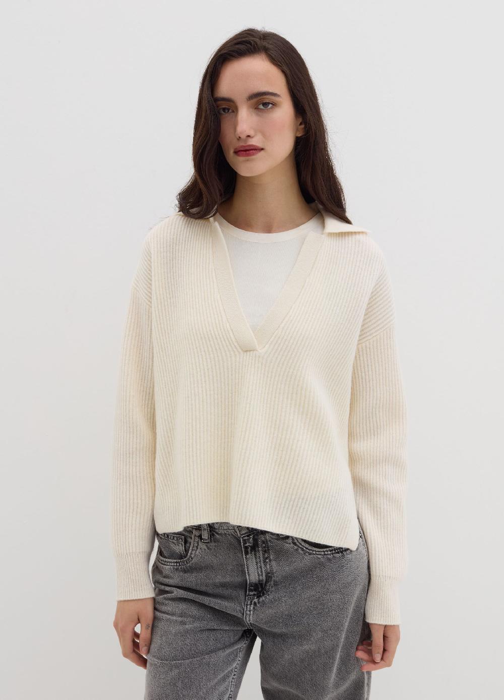 Stefanel Maglia In Lana Cardata Con Scollo A Polo