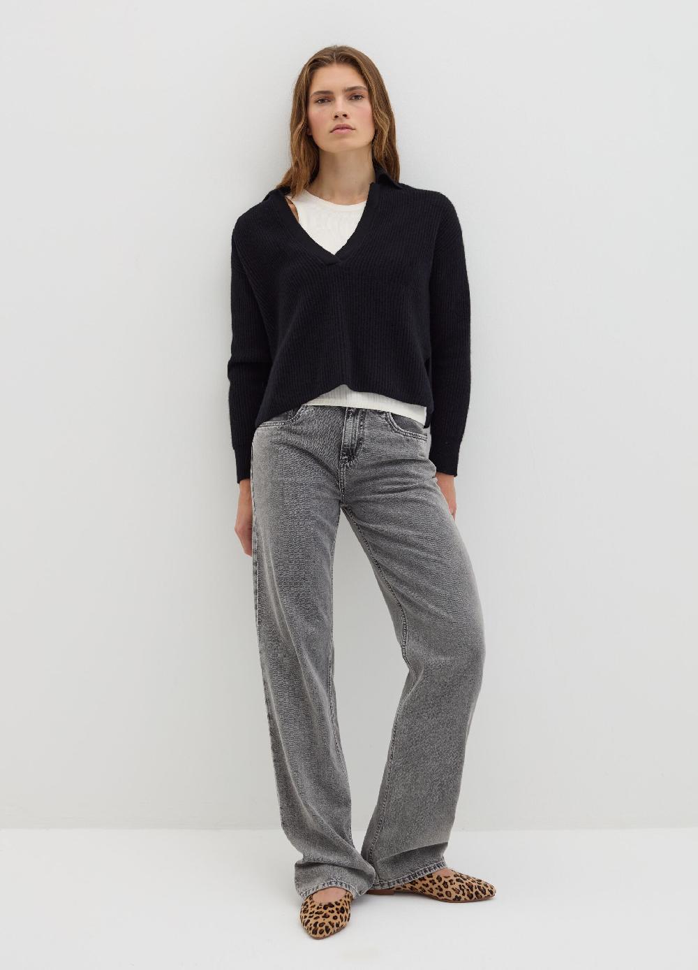 Stefanel Maglia in lana cardata con scollo a polo