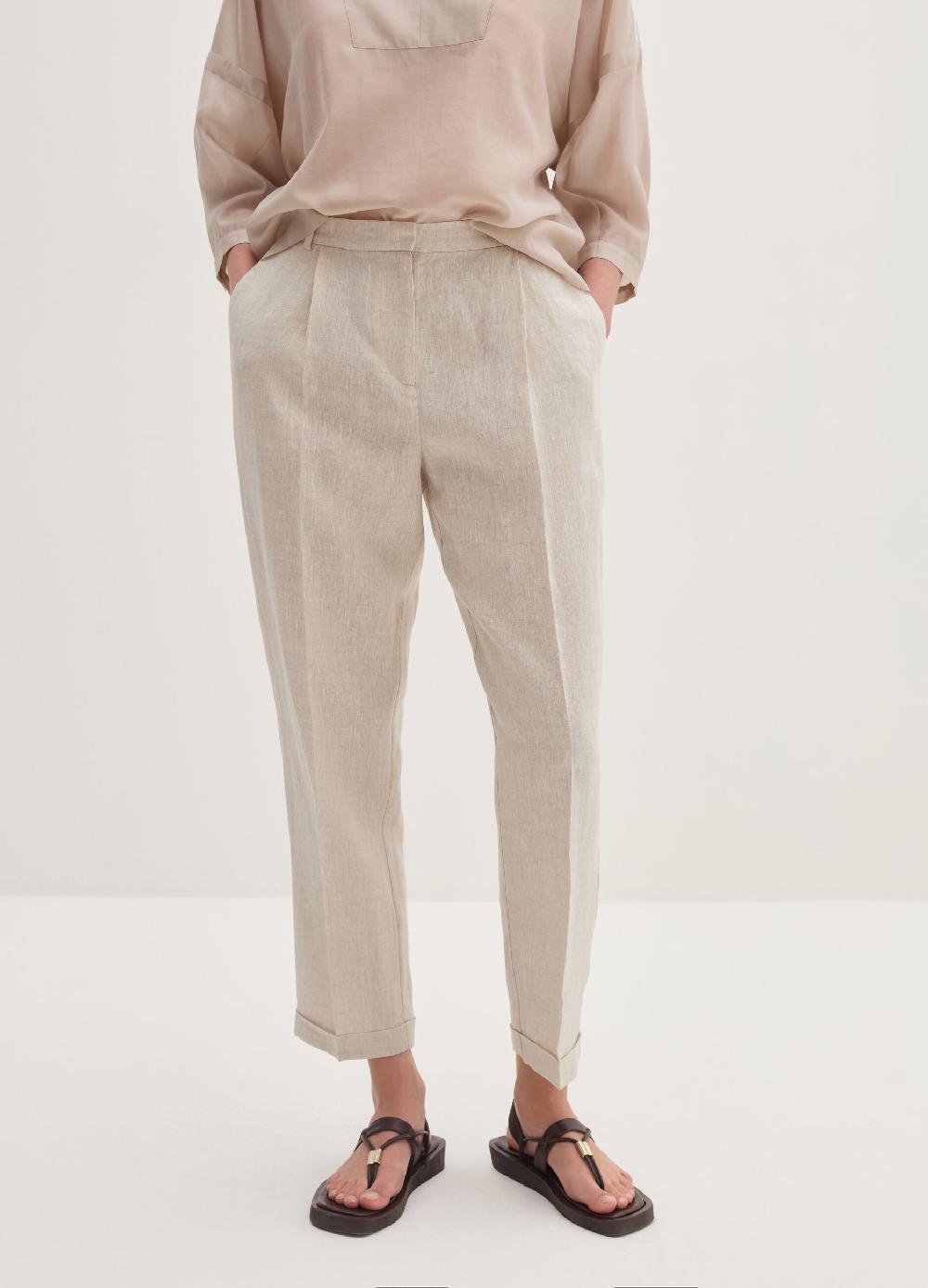 Stefanel Pantalone A Sigaretta Cropped In Lino