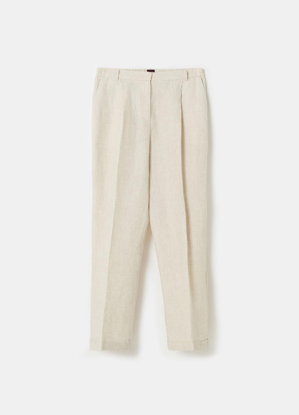 Stefanel Pantalone A Sigaretta Cropped In Lino