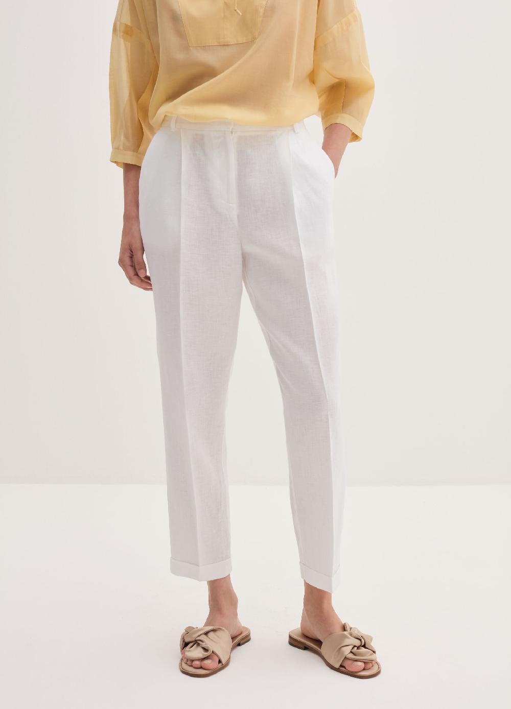 Stefanel Pantalone A Sigaretta Cropped In Lino