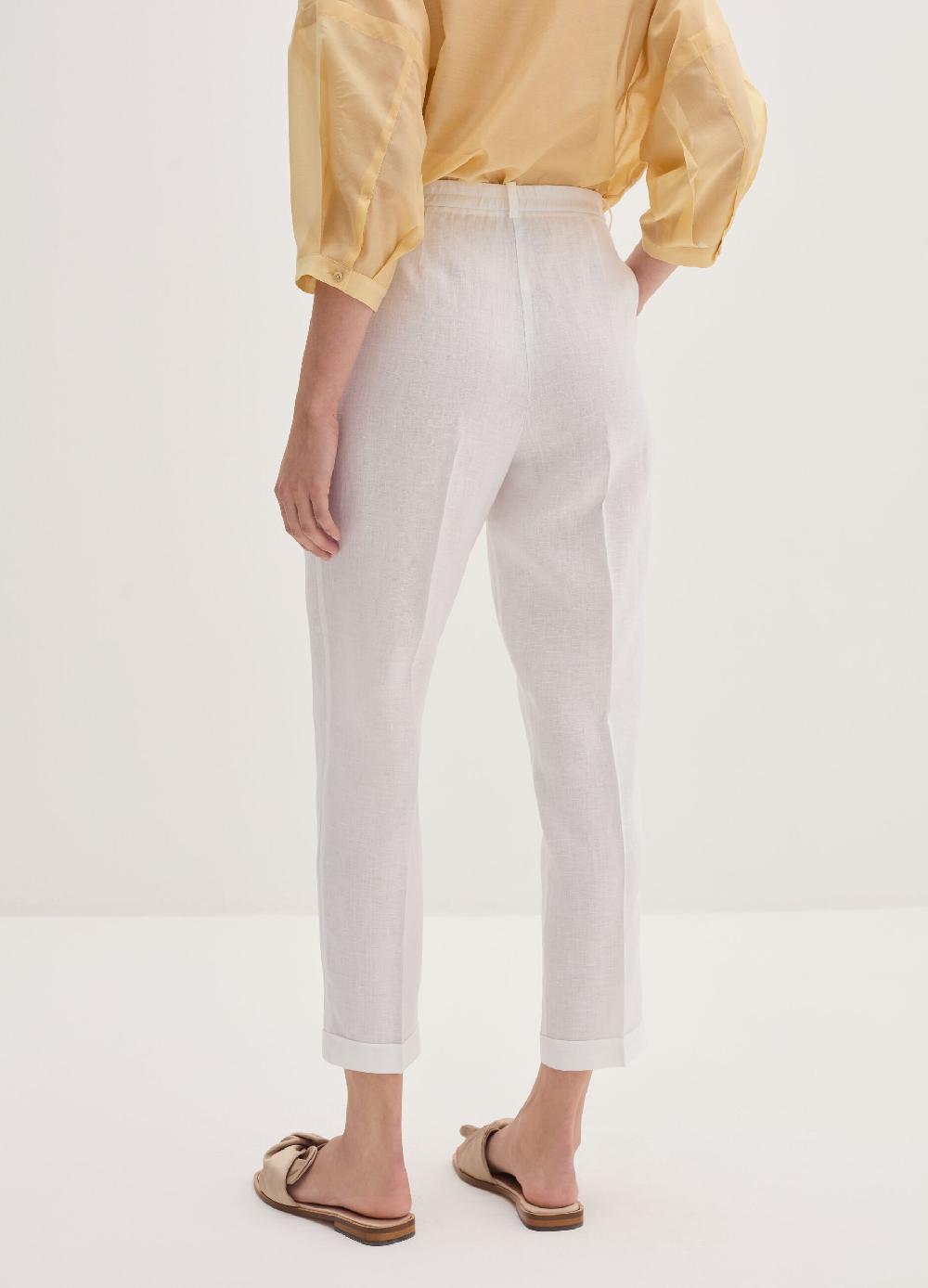 Stefanel Pantalone A Sigaretta Cropped In Lino