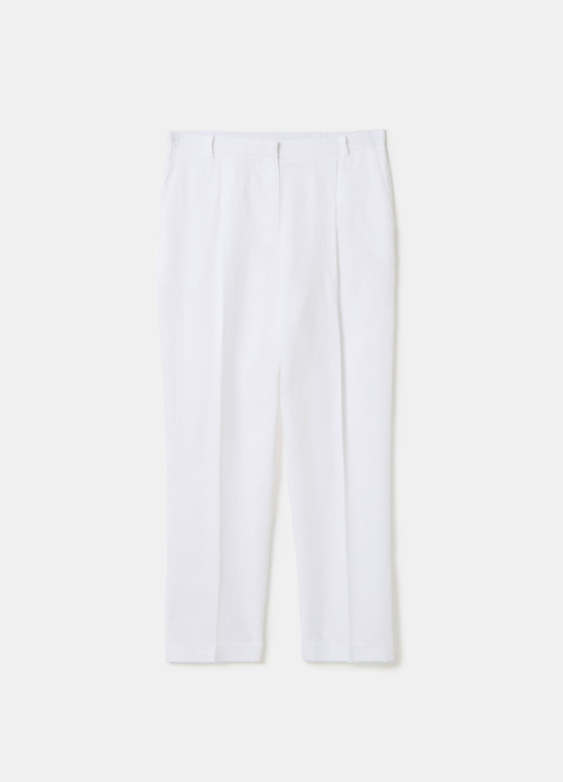 Stefanel Pantalone A Sigaretta Cropped In Lino