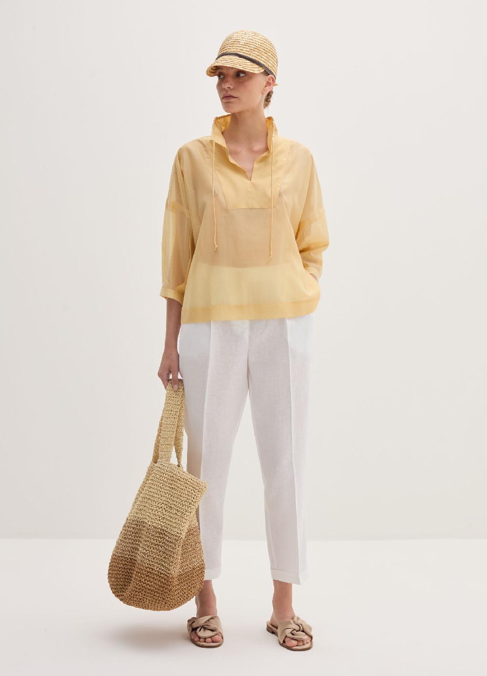 Stefanel Pantalone a sigaretta cropped in lino