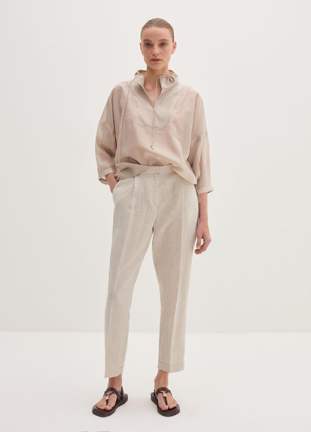 Stefanel Pantalone a sigaretta cropped in lino