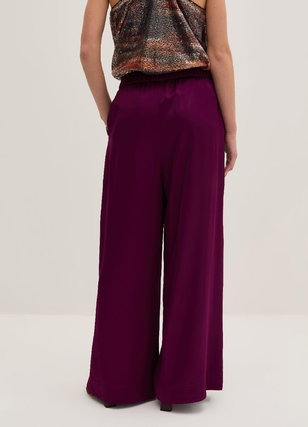 Stefanel Pantalone Wide Leg In Viscosa Satin