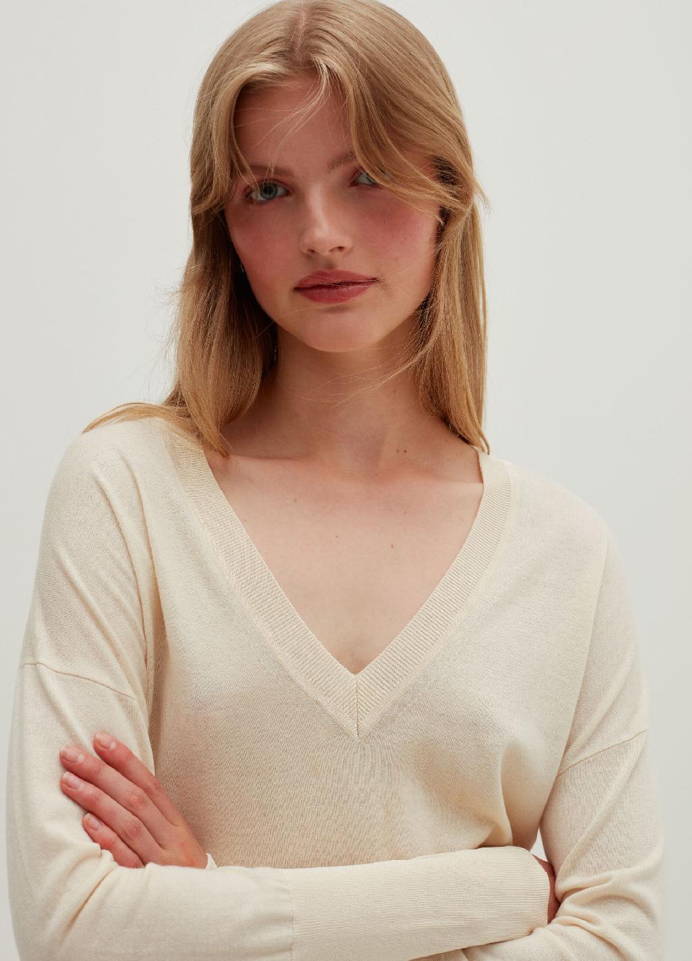 Stefanel Pullover In Lana E Seta Con Scollo A V