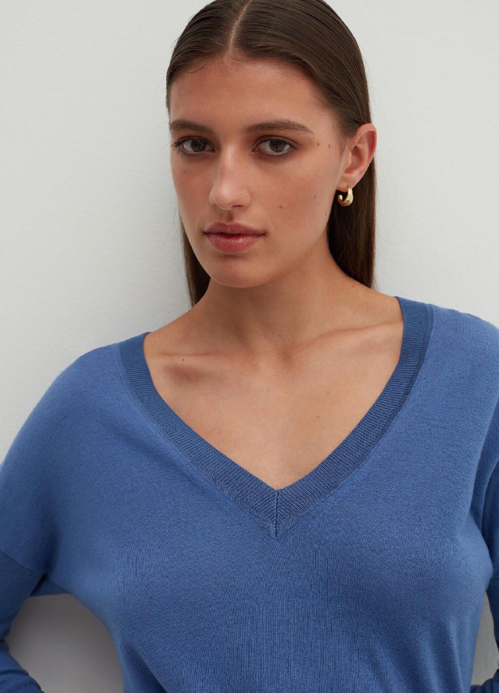 Stefanel Pullover In Lana E Seta Con Scollo A V