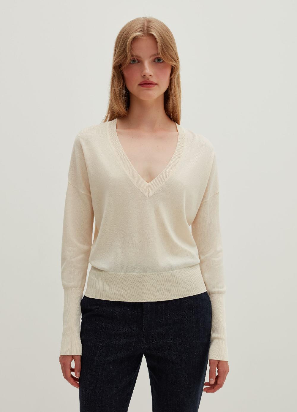 Stefanel Pullover in lana e seta con scollo a V