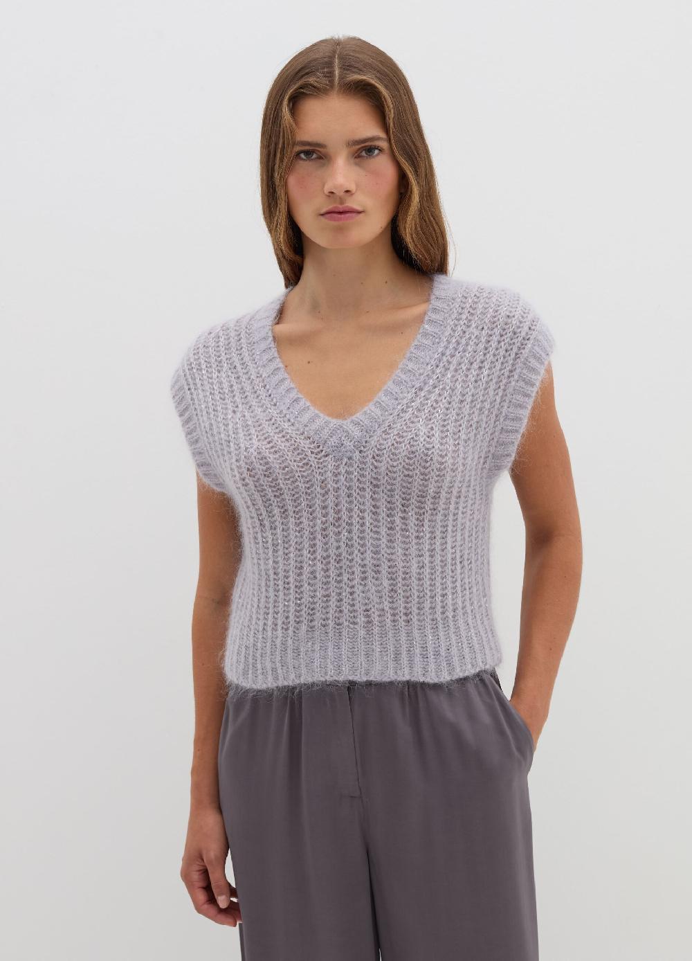 Stefanel Pullover Smanicato Con Micro Paillettes