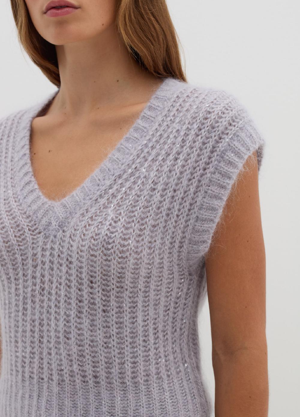 Stefanel Pullover Smanicato Con Micro Paillettes