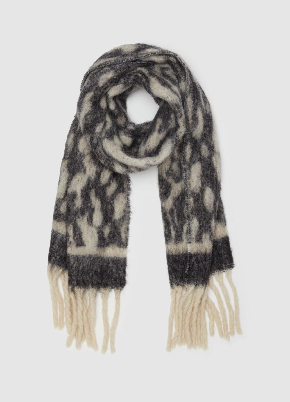 Stefanel Sciarpa Jacquard Animalier Con Frange