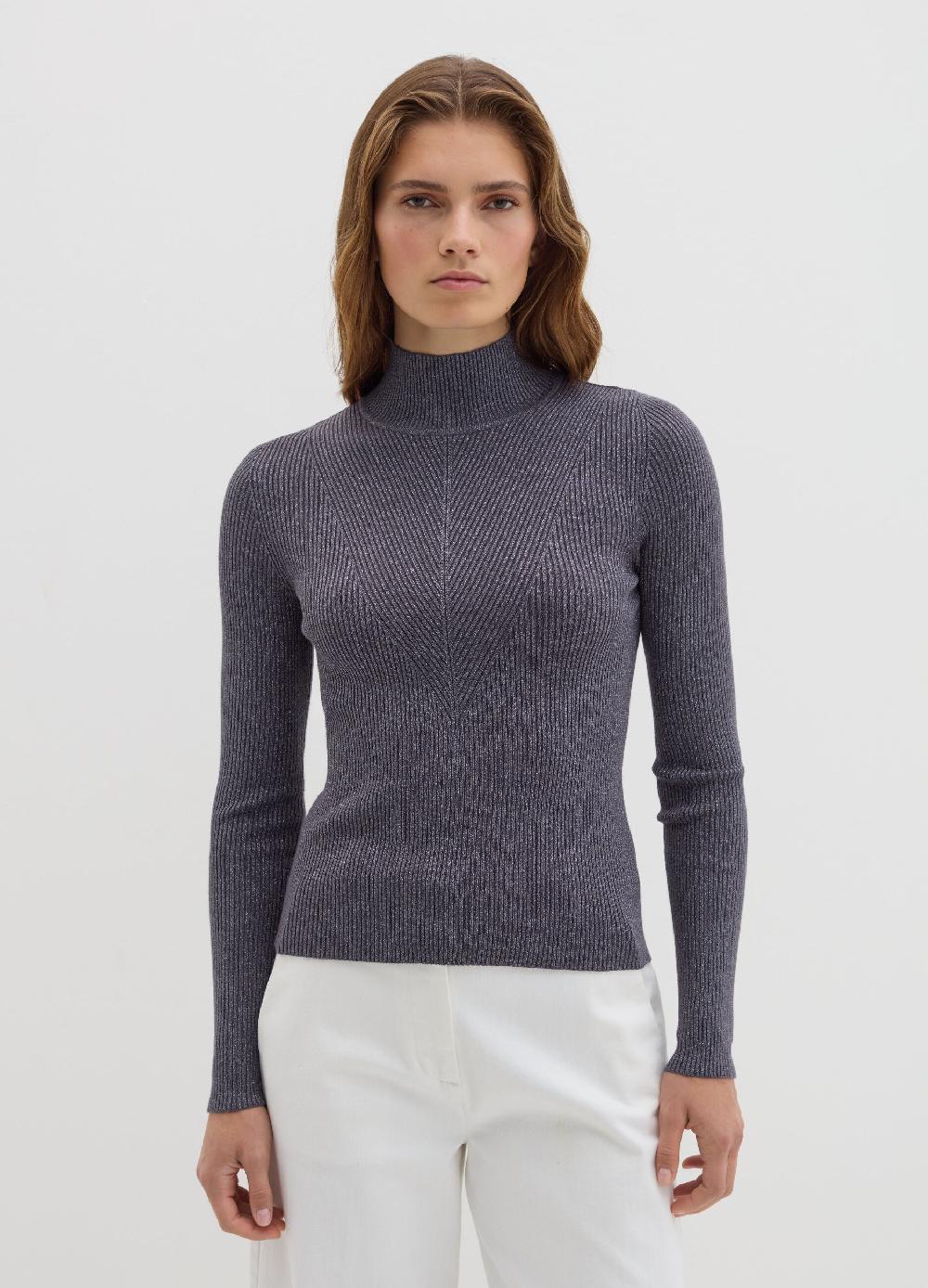 Stefanel T-shirt In Lurex A Costine Con Collo Alto