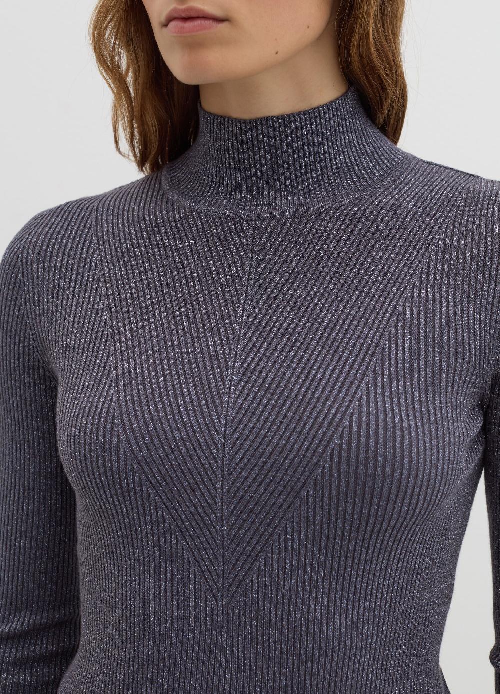 Stefanel T-shirt In Lurex A Costine Con Collo Alto