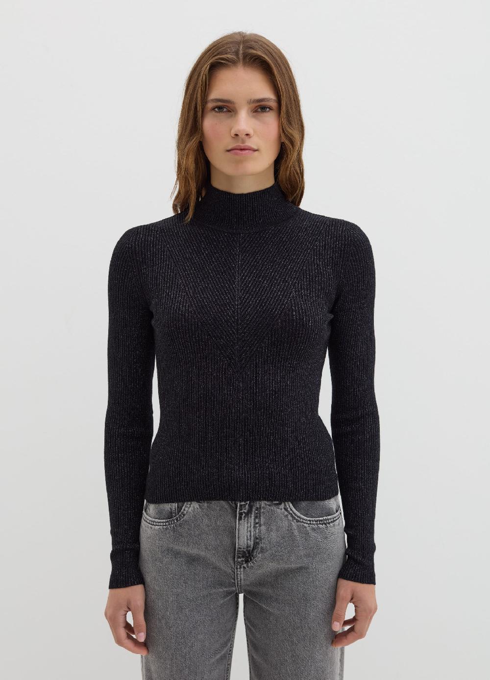 Stefanel T-shirt In Lurex A Costine Con Collo Alto