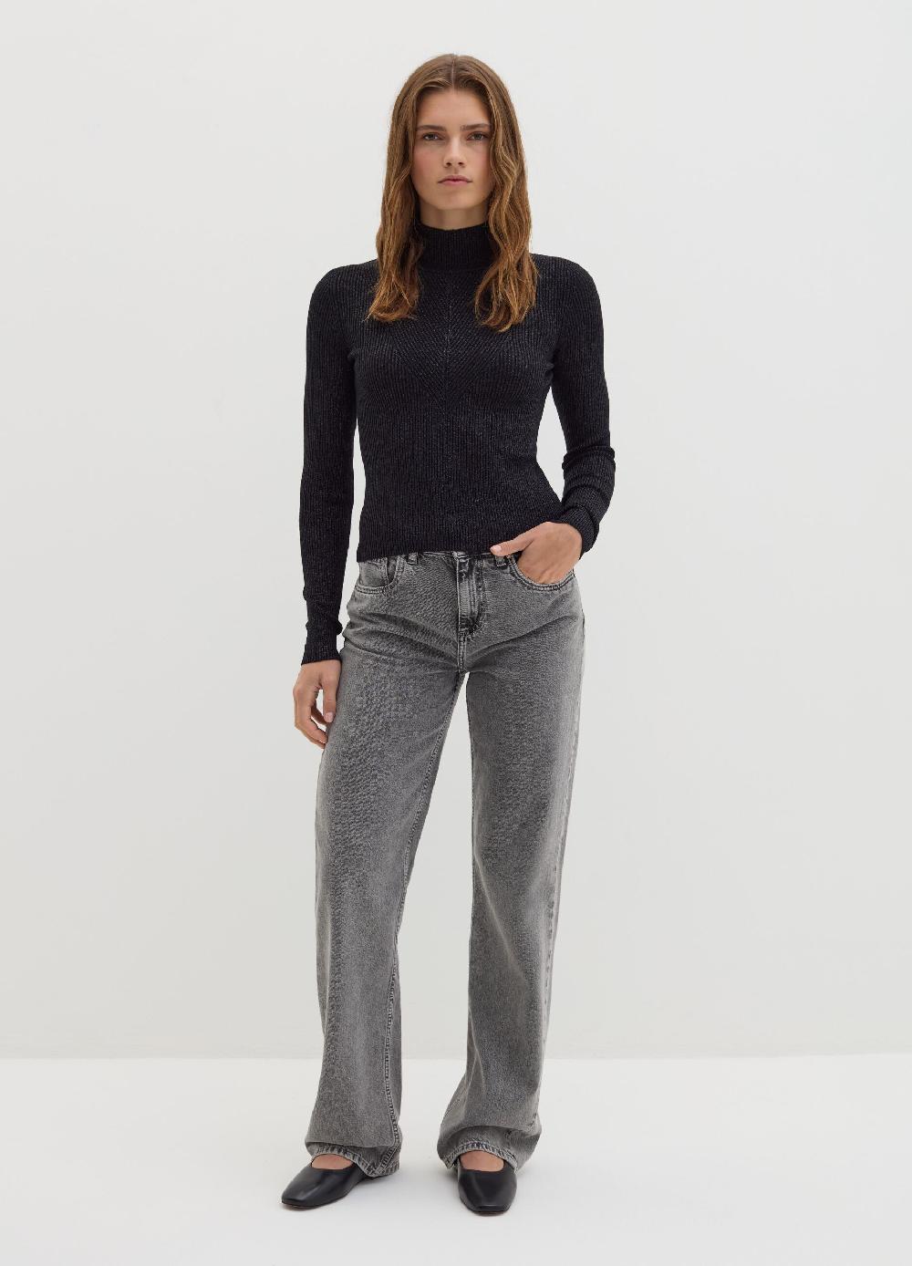 Stefanel T-shirt in lurex a costine con collo alto