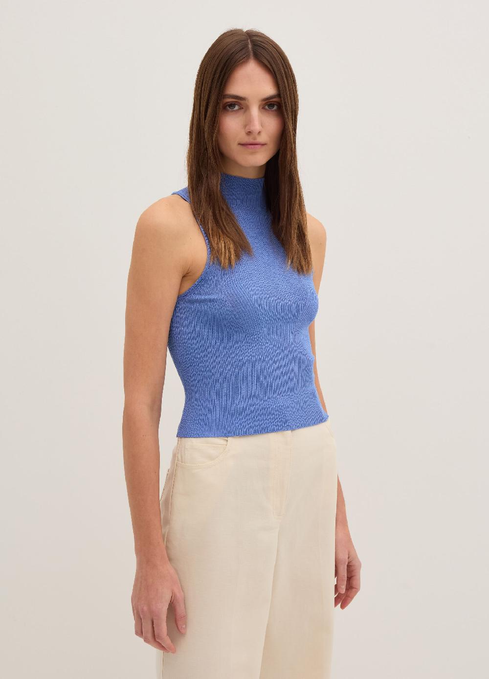 Stefanel Tank Top A Coste Piatte Mock Neck