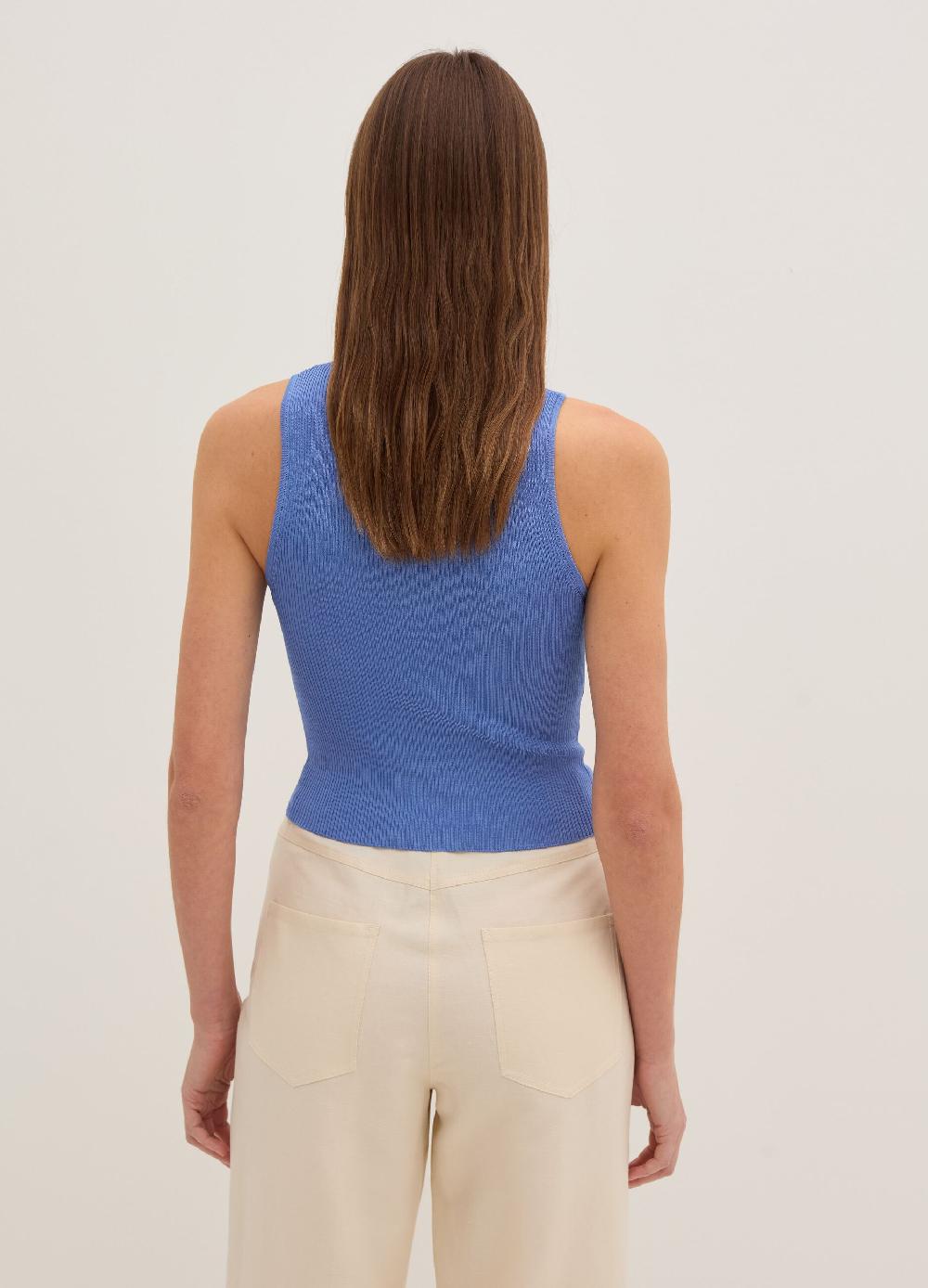 Stefanel Tank Top A Coste Piatte Mock Neck