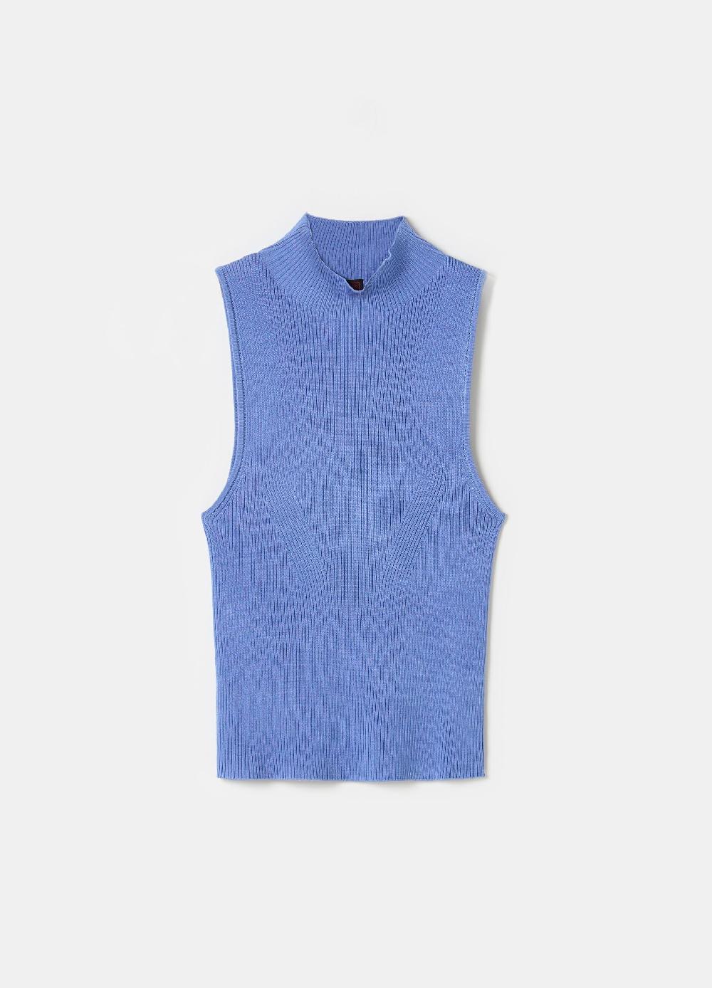 Stefanel Tank Top A Coste Piatte Mock Neck