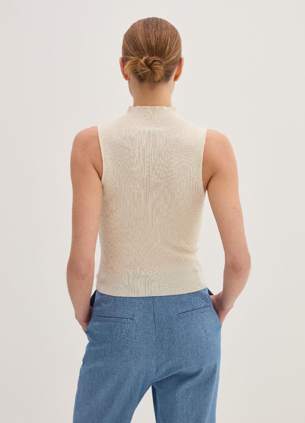 Stefanel Tank Top A Coste Piatte Mock Neck