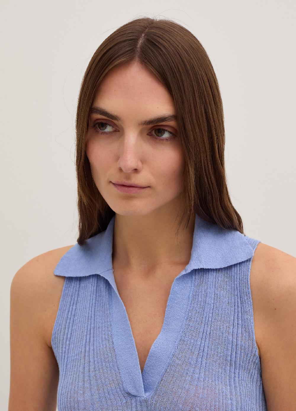 Stefanel Top Smanicato A Costine Con Scollo A Polo