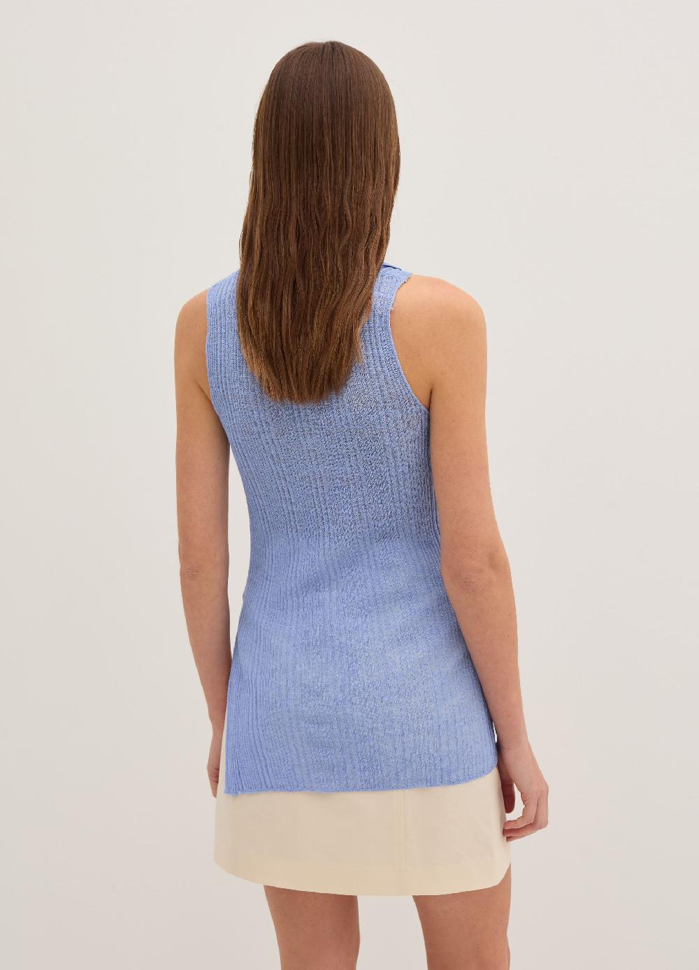 Stefanel Top Smanicato A Costine Con Scollo A Polo