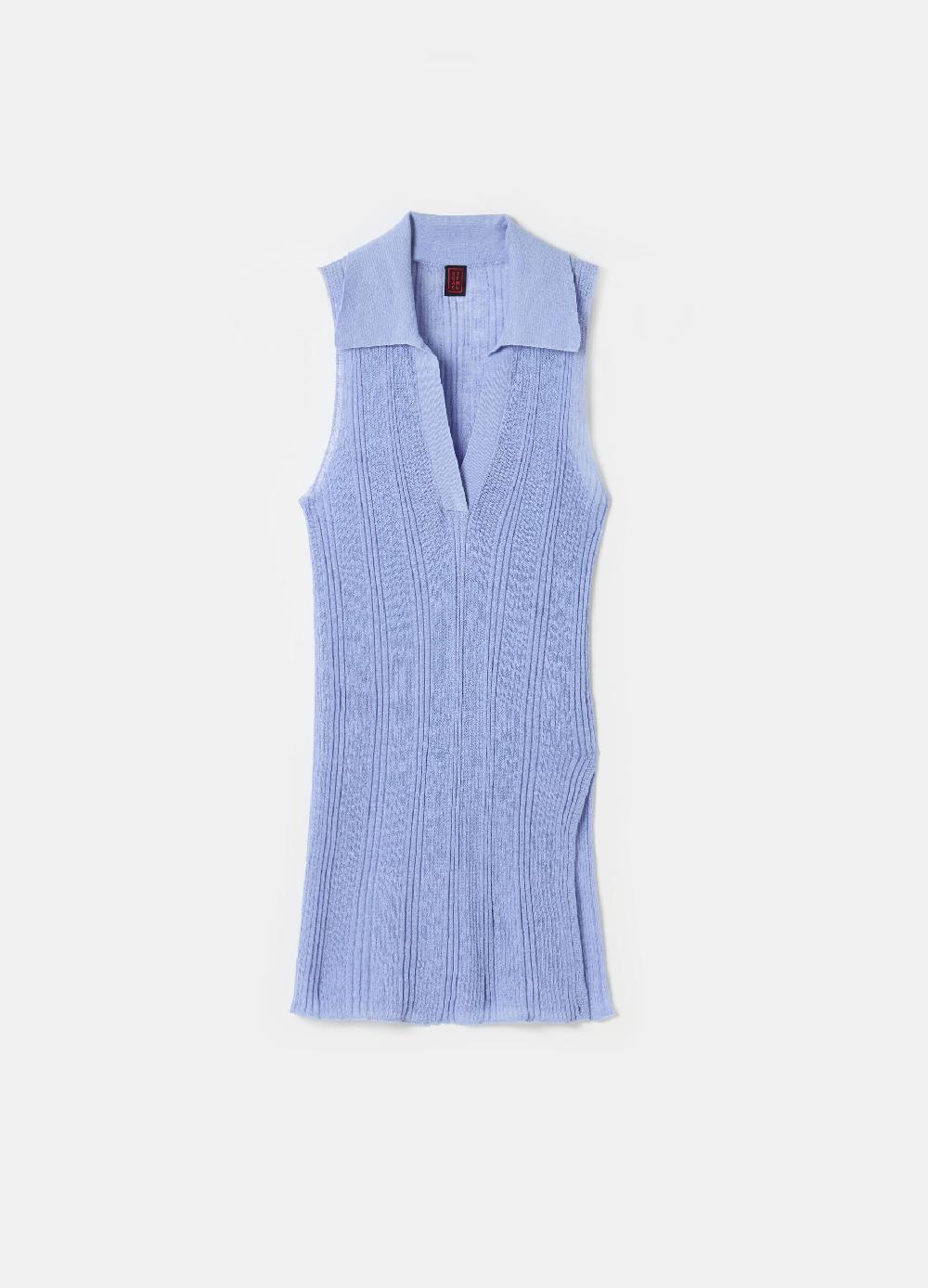 Stefanel Top Smanicato A Costine Con Scollo A Polo