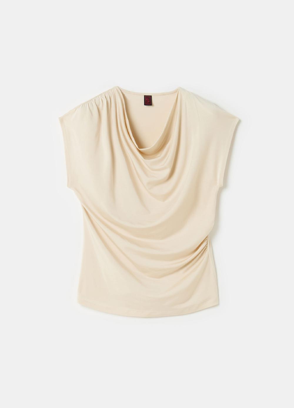 Stefanel Top Smanicato Scollo Con Drappeggio