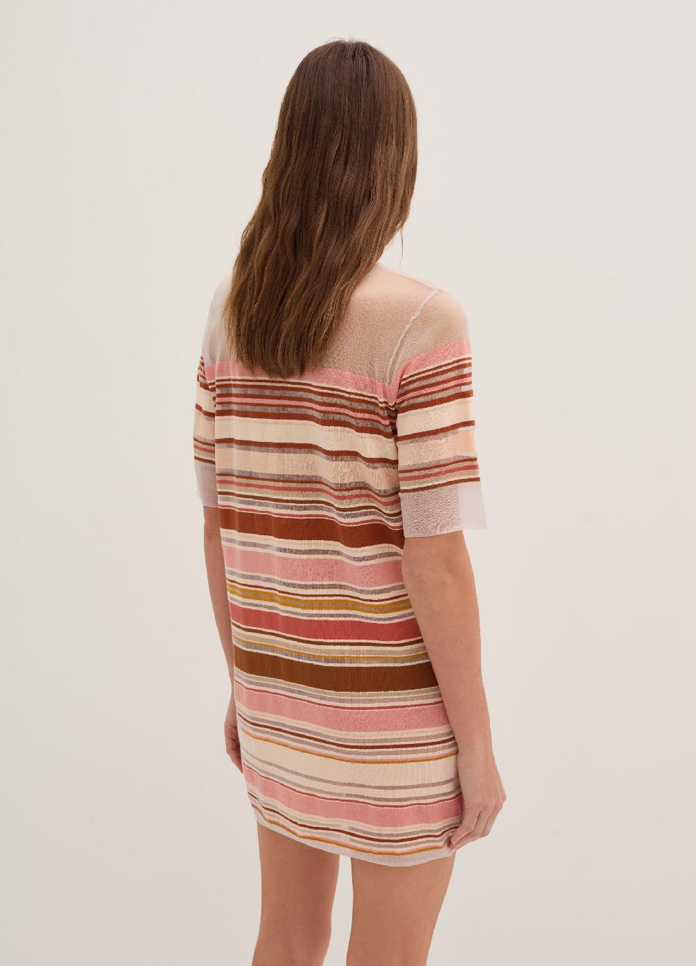 Stefanel Vestito Corto A Righe Effetto Trasparente