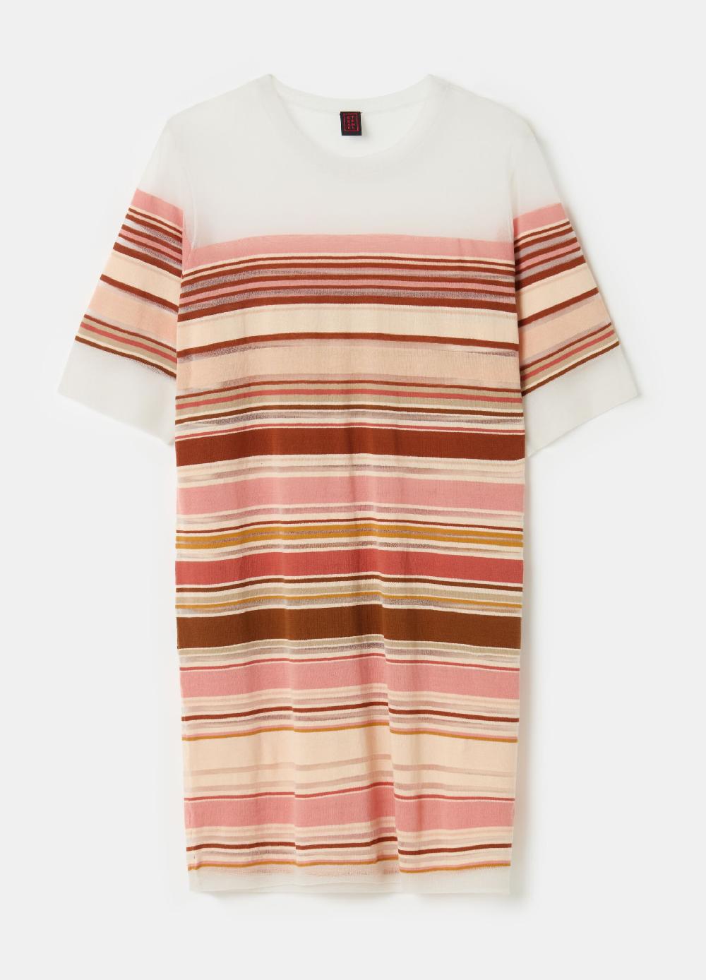 Stefanel Vestito Corto A Righe Effetto Trasparente