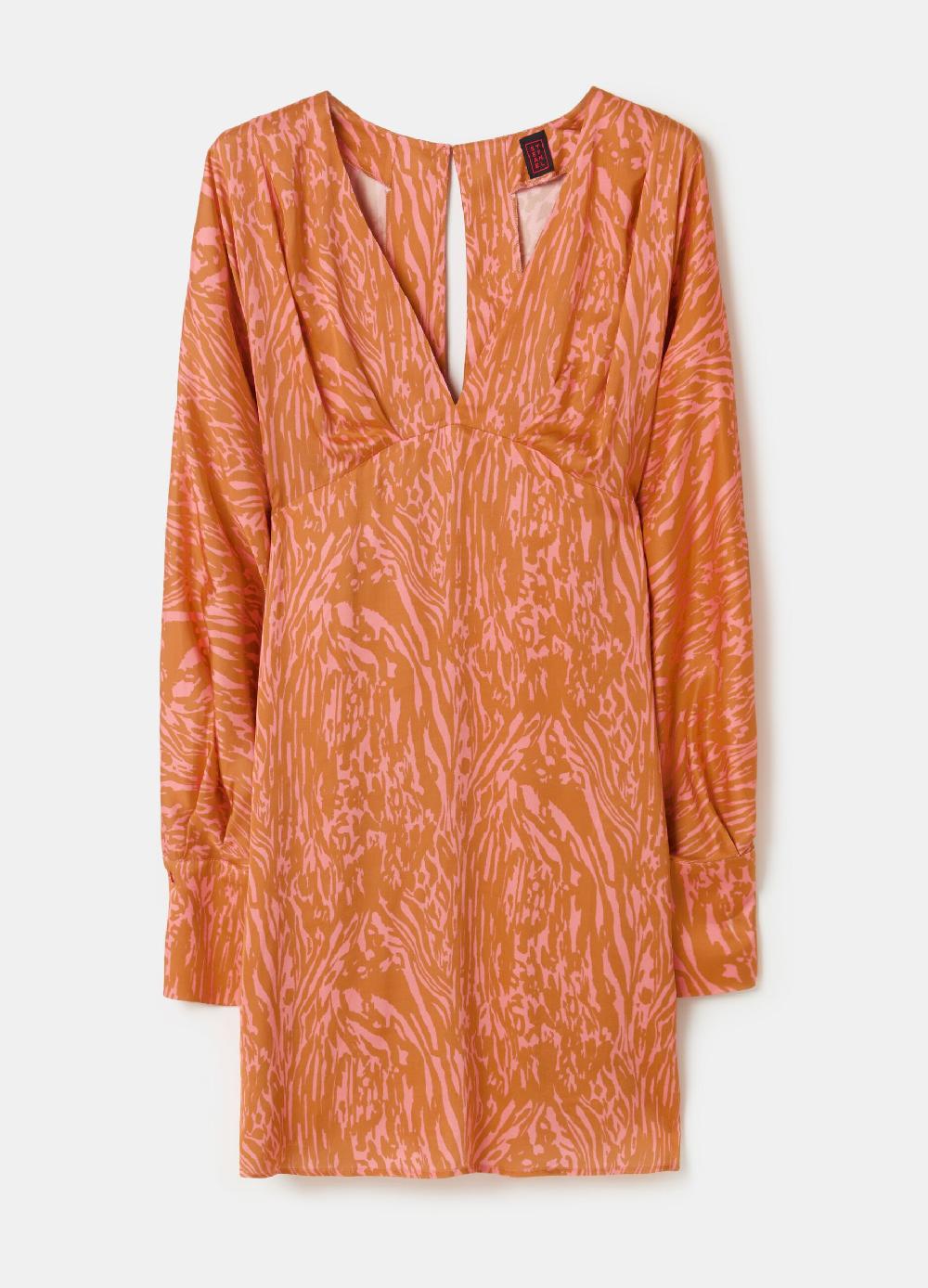 Stefanel Vestito Corto In Satin Con Stampa Moire