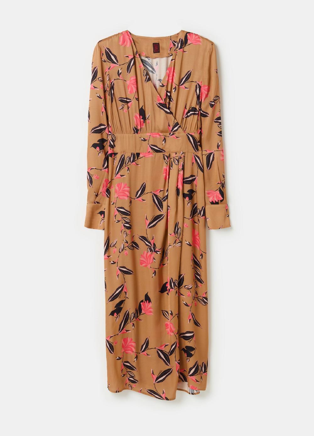 Stefanel Vestito Lungo In Satin Stampa Floreale