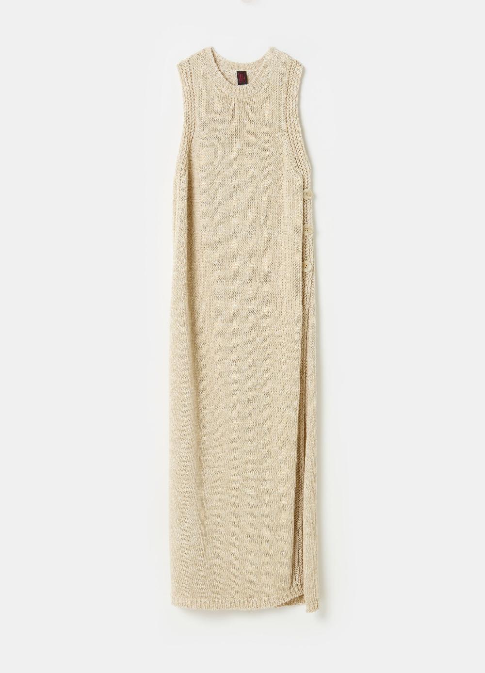 Stefanel Vestito Midi Con Spacco E Bottoni