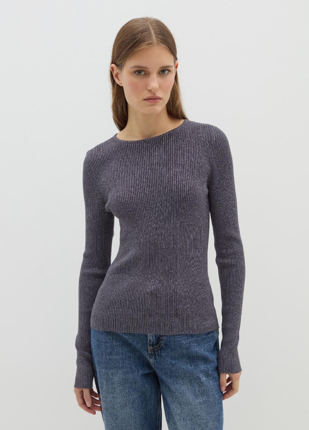 Stefanel T-shirt In Lurex A Costine Con Maniche Lunghe