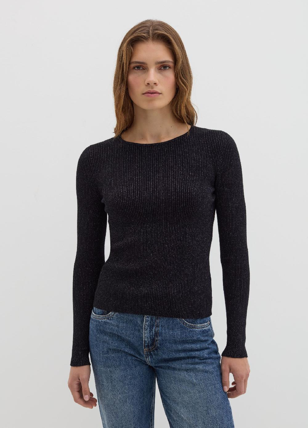 Stefanel T-shirt In Lurex A Costine Con Maniche Lunghe