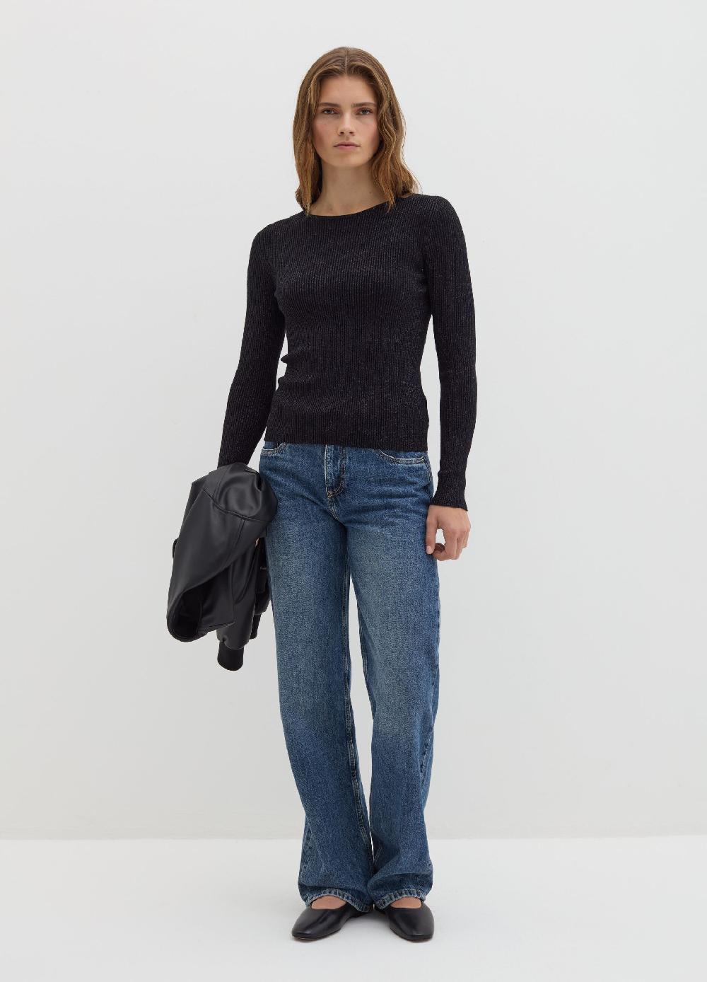 Stefanel T-shirt in lurex a costine con maniche lunghe