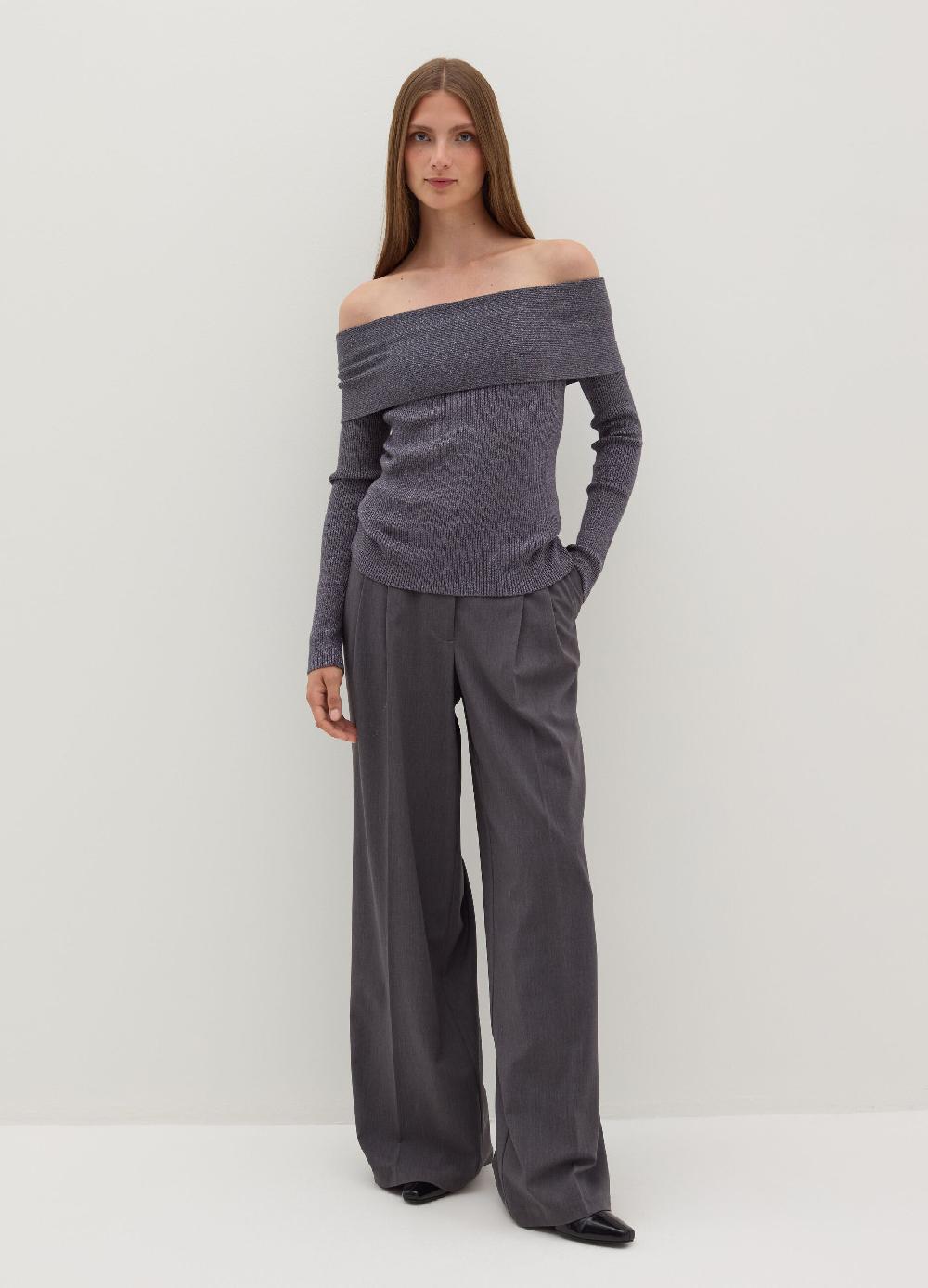 Stefanel T-shirt in lurex a costine con spalle scoperte