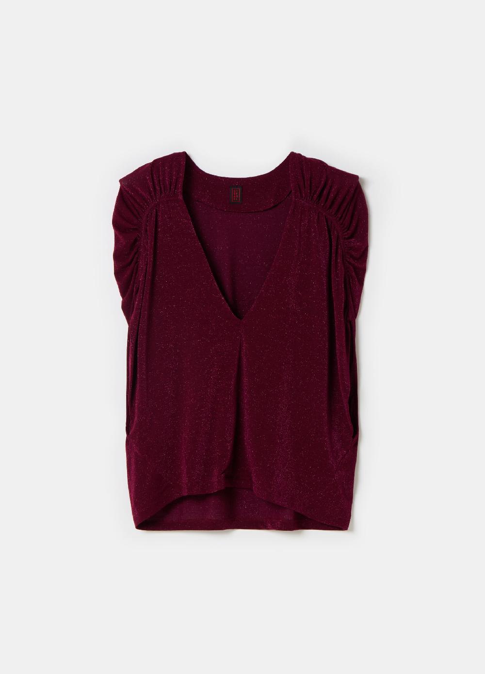 Stefanel T-shirt Smanicata In Lurex Con Arricciatura