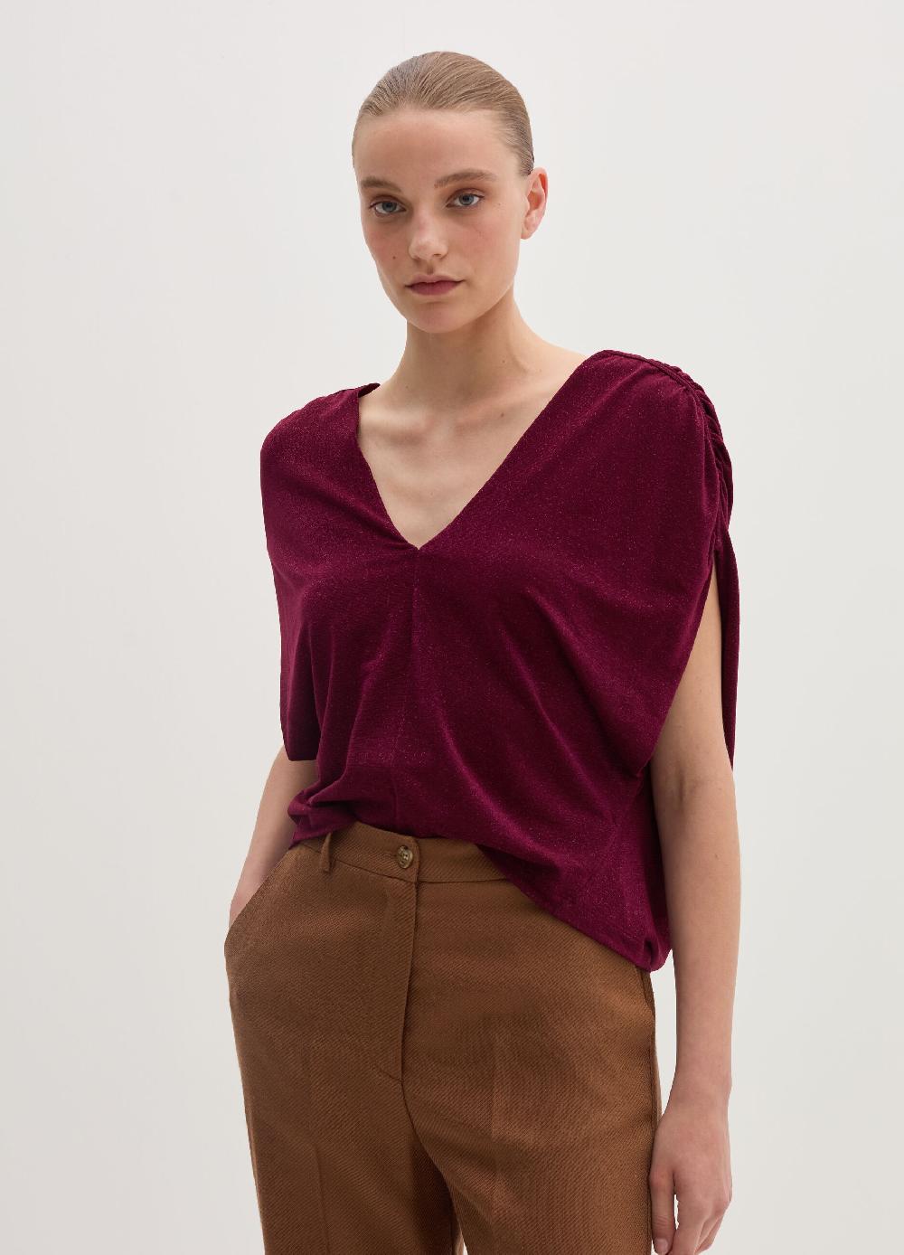 Stefanel T-shirt smanicata in lurex con arricciatura