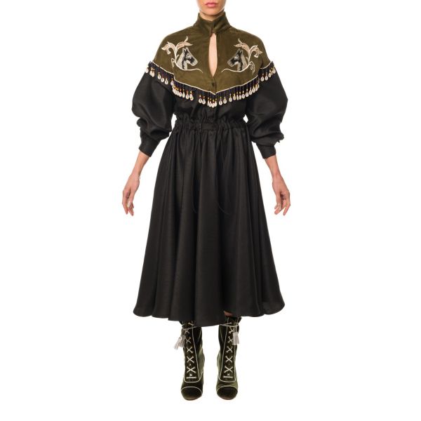 Stella Jean ABITO CON RICAMO E FRANGE