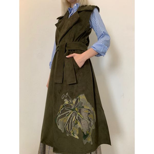 Stella Jean GILET LUNGO CON RICAMO FIORE
