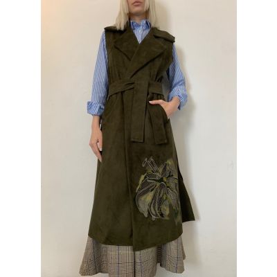 Stella Jean GILET LUNGO CON RICAMO FIORE