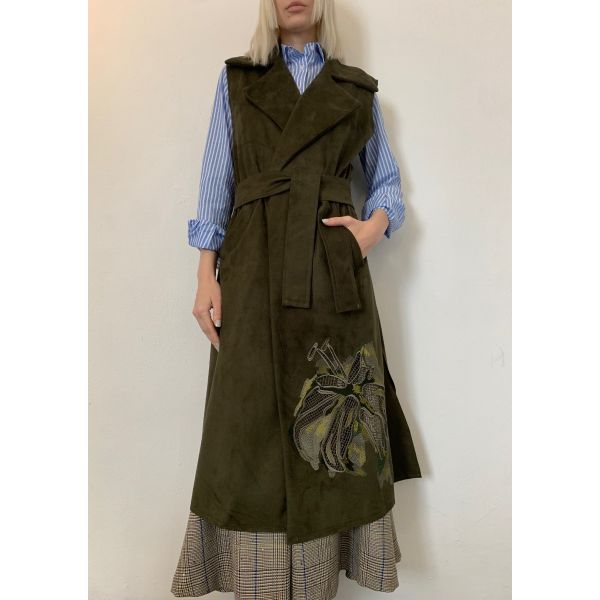 Stella Jean GILET LUNGO CON RICAMO FIORE