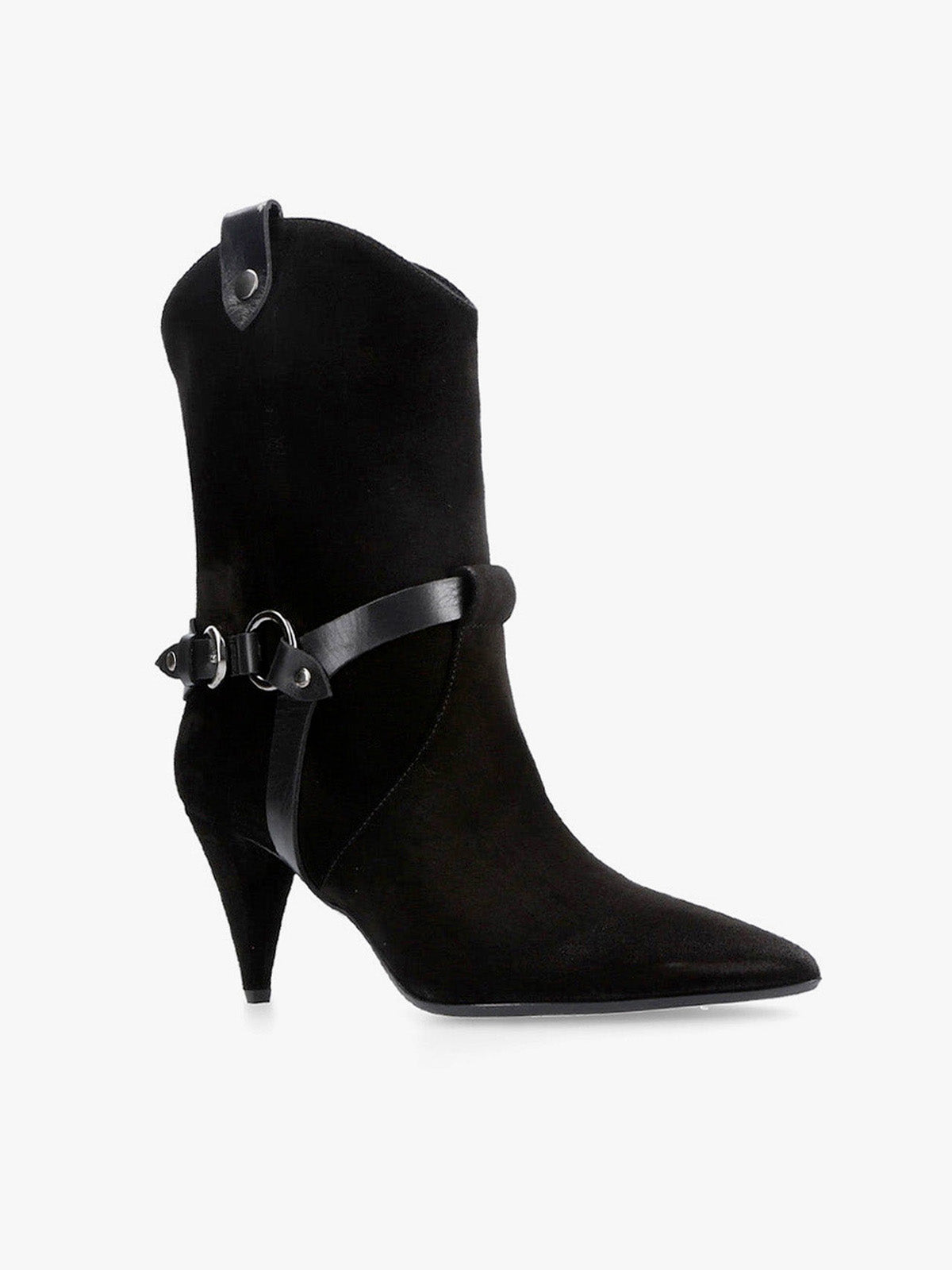 Strategia Tronchetto Nero Scamosciato Con Dettagli In Pelle